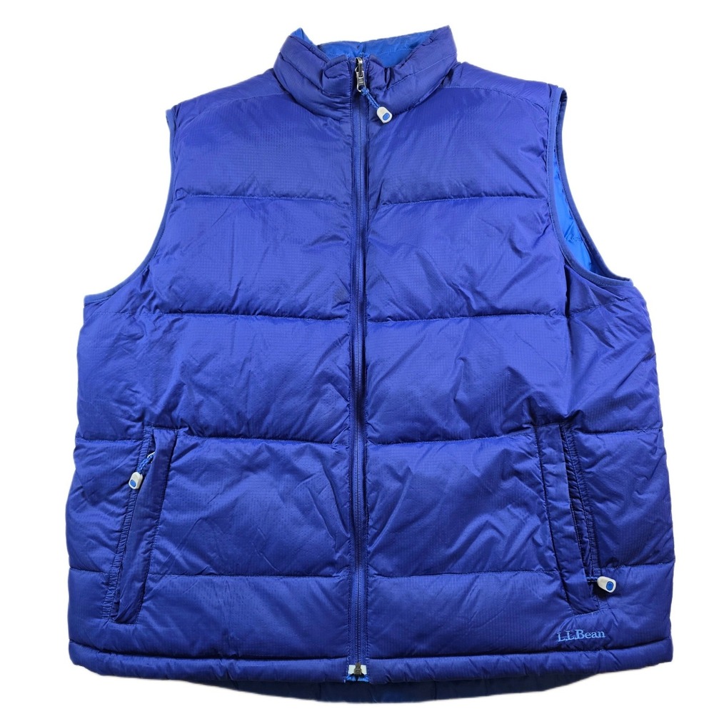 LL Bean Reversible Goose Down Puffer Vest Mens XLT XL Tall Blue Super Puffy!